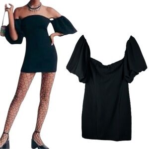 Free People Black Off-Shoulder Puff Sleeve Mini Dress